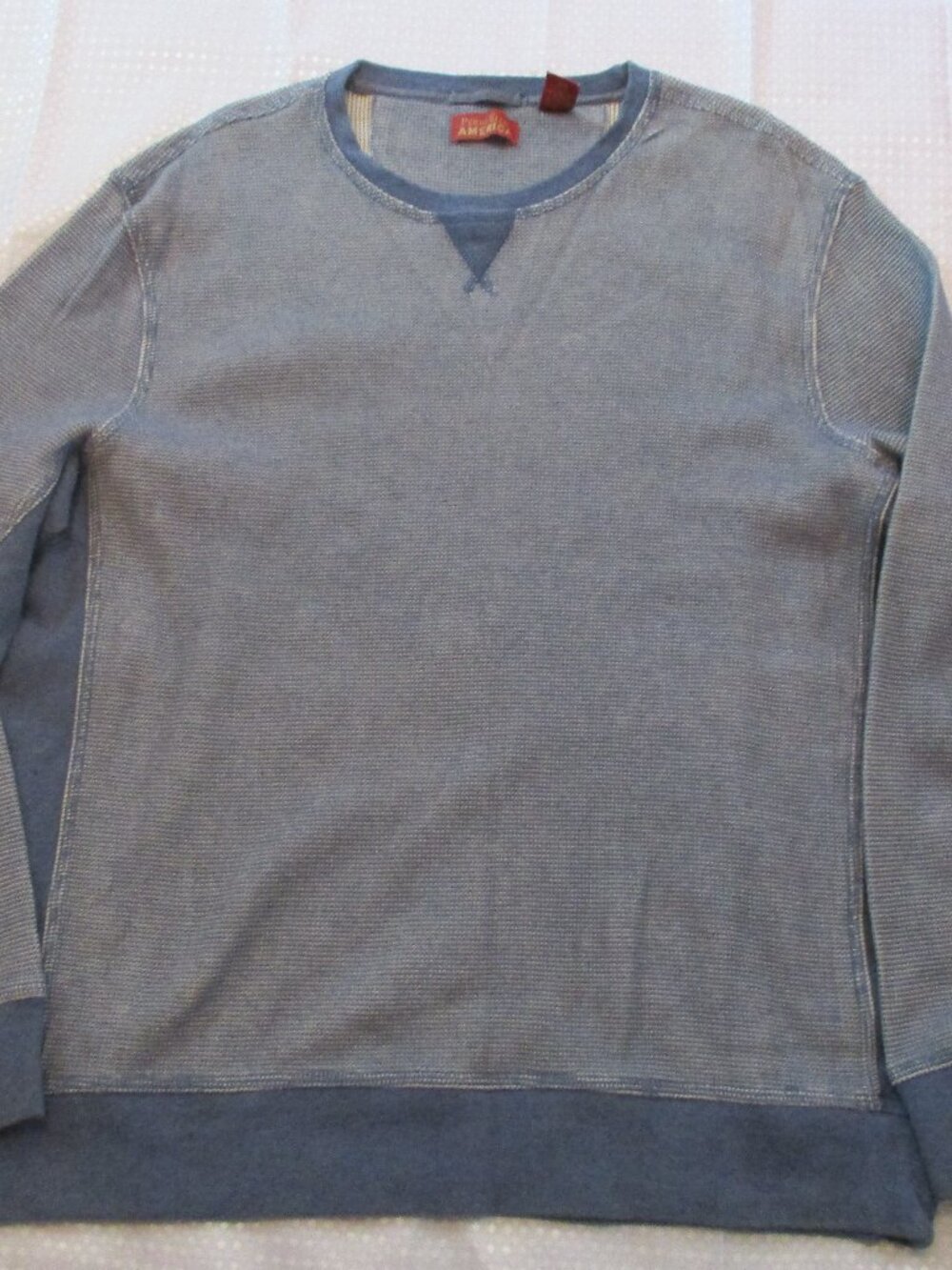 Vintage Perry Ellis America Denim Blue & White Long Sleeved Pullover Shirt Sz XL